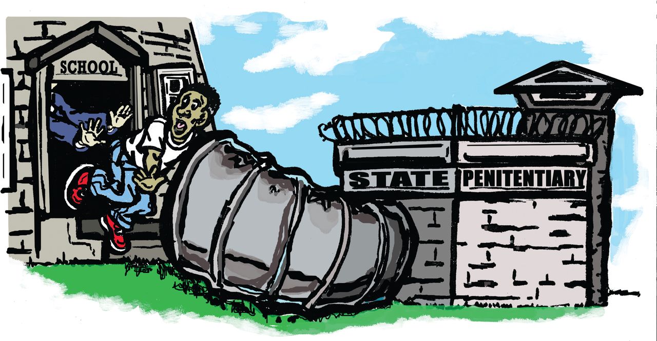 School to prison pipeline cartoon illustration